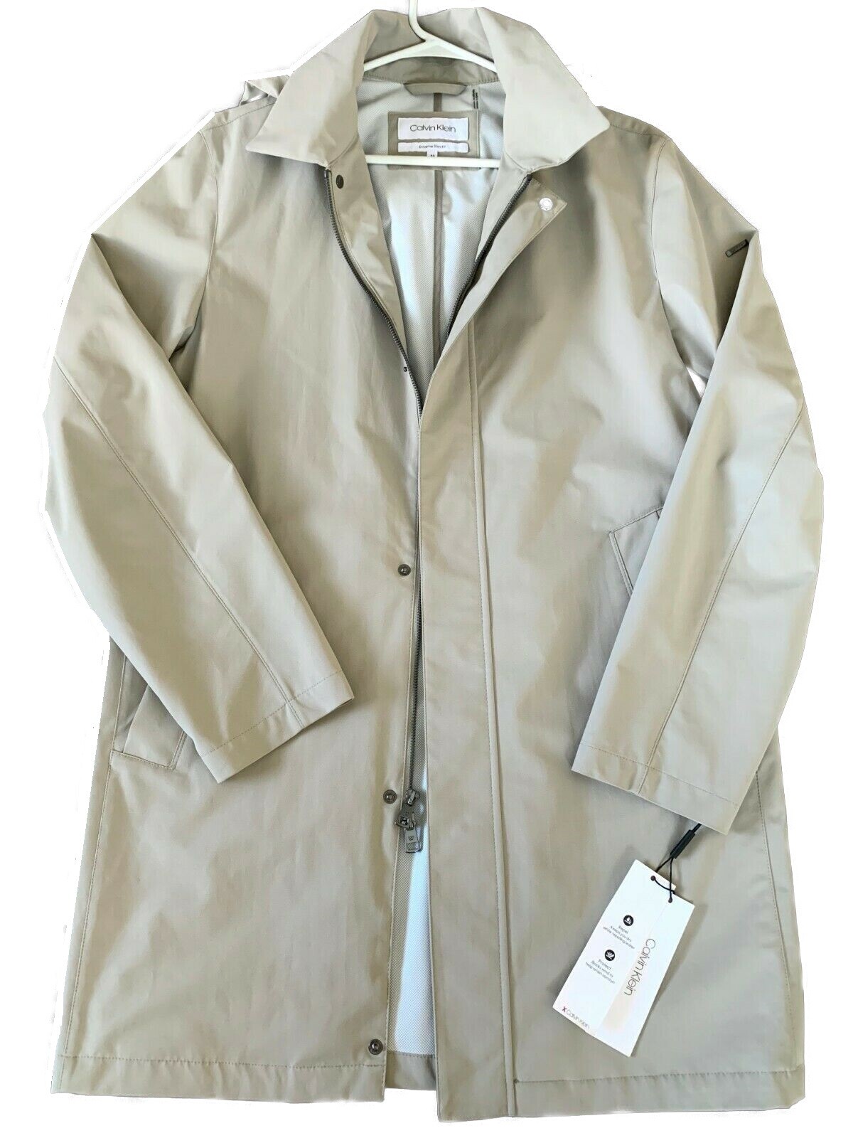 Calvin Klein Mens Extreme Slim Fit Hooded Trench Coat in Khaki XL