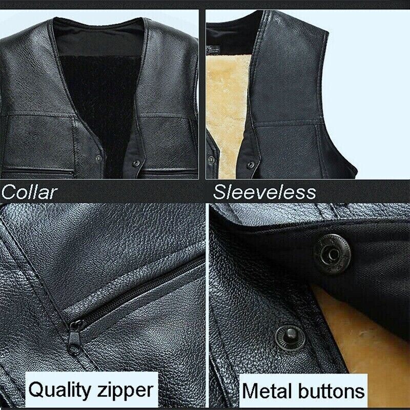 Men’s Leather Vest Motorcycle Biker Vest Concealed Carry Tactical Fleece Warm