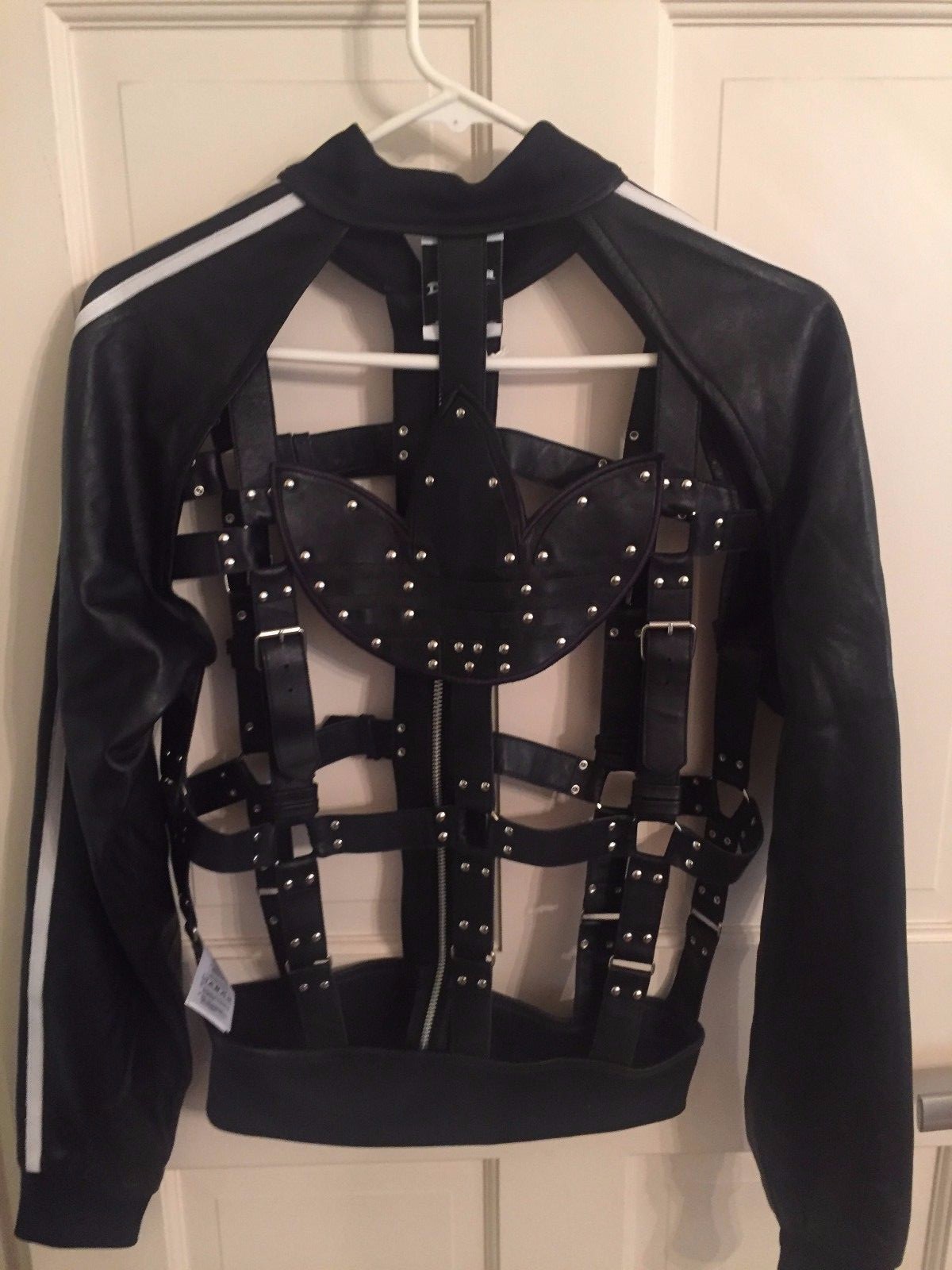 Adidas Originals X Jeremy Scott JS Unisex Bondage Cage LEATHER Black Jacket LMT!