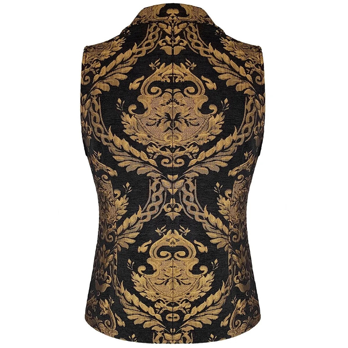 Men Gothic Victorian Black/Gold Brocade Waistcoat Vest Jacquard Tuxedo Vest