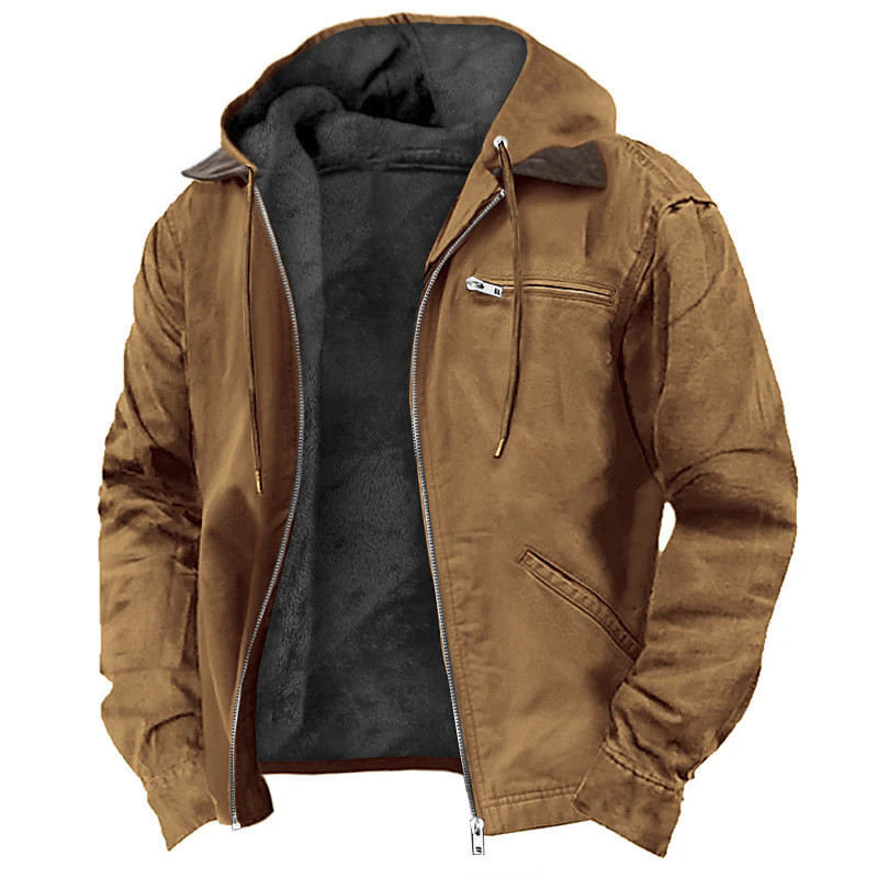 Men Soft Fleece Lined Jacket Warm Hooded Casual Full Zip Coat