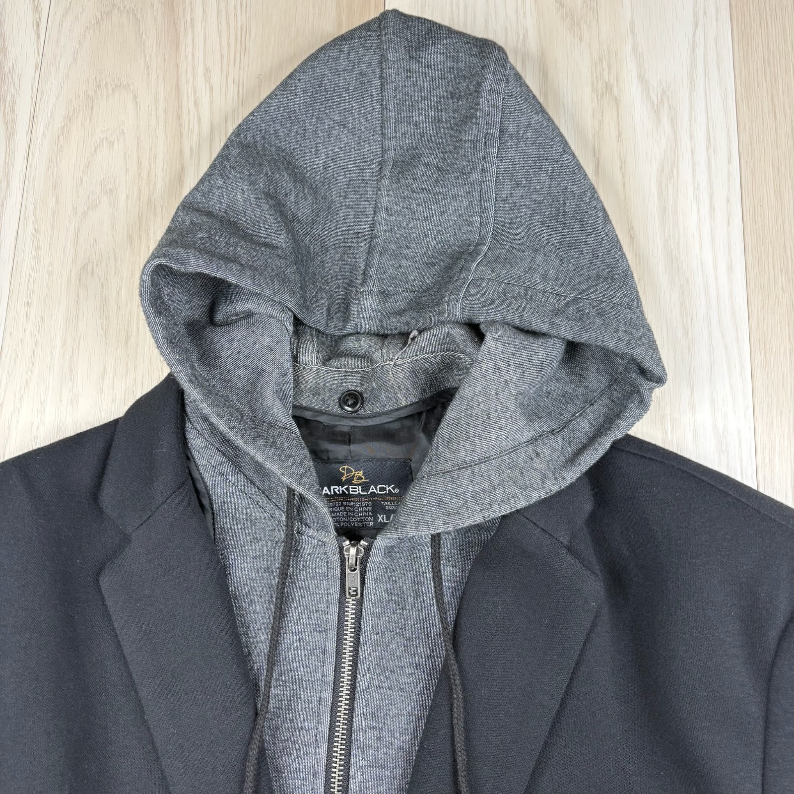 Darkblack Mens Black Lined Two Button Hybrid Hooded Blazer Jacket Size XL