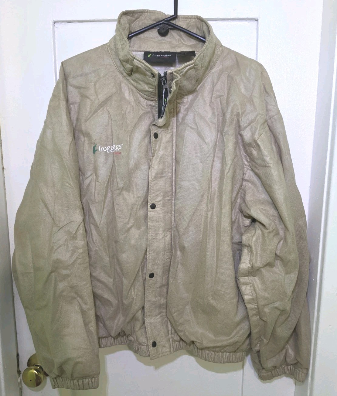 Frogg Toggs Polypropylene Rain Jacket Tan Full Zip Snap Removable Hood Size L