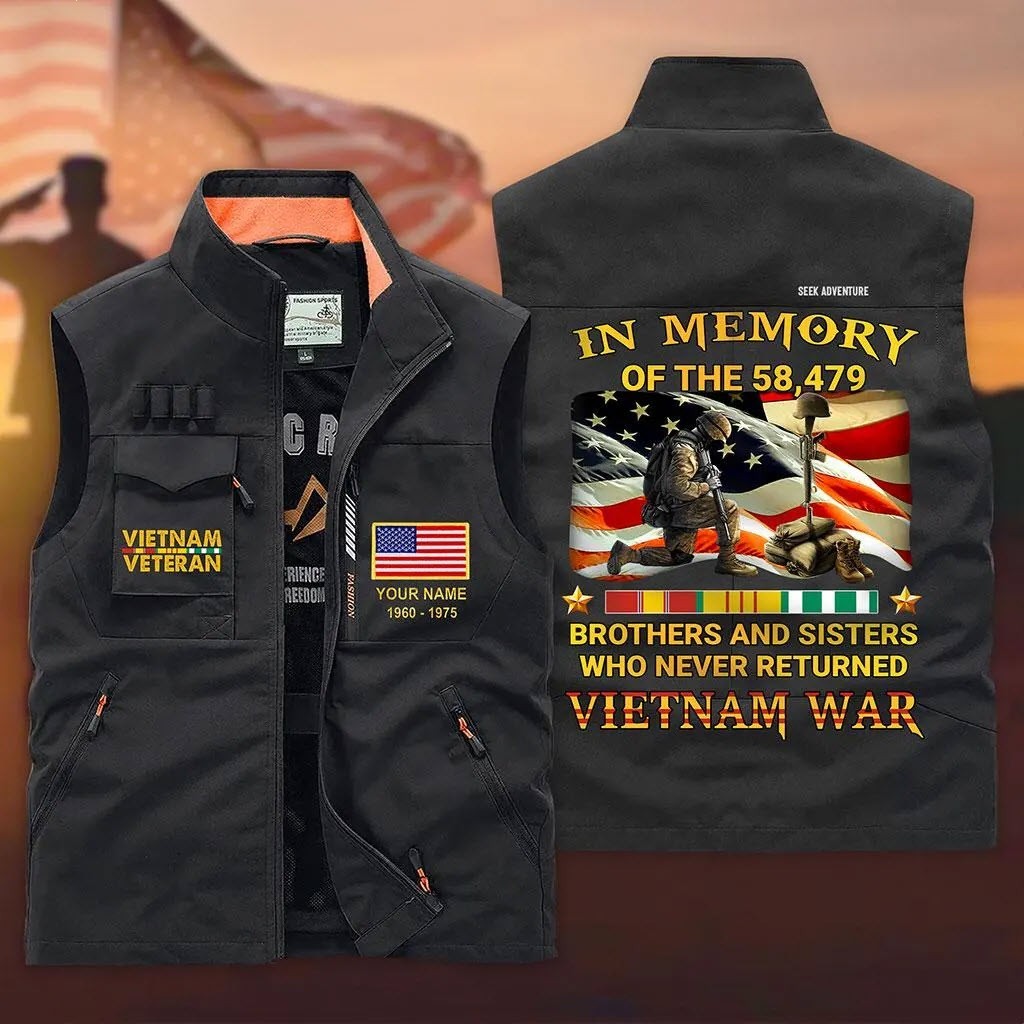 Custom Vietnam Veteran Multi-Pocket Vest Proud Veteran Shirt Military Gift Dad