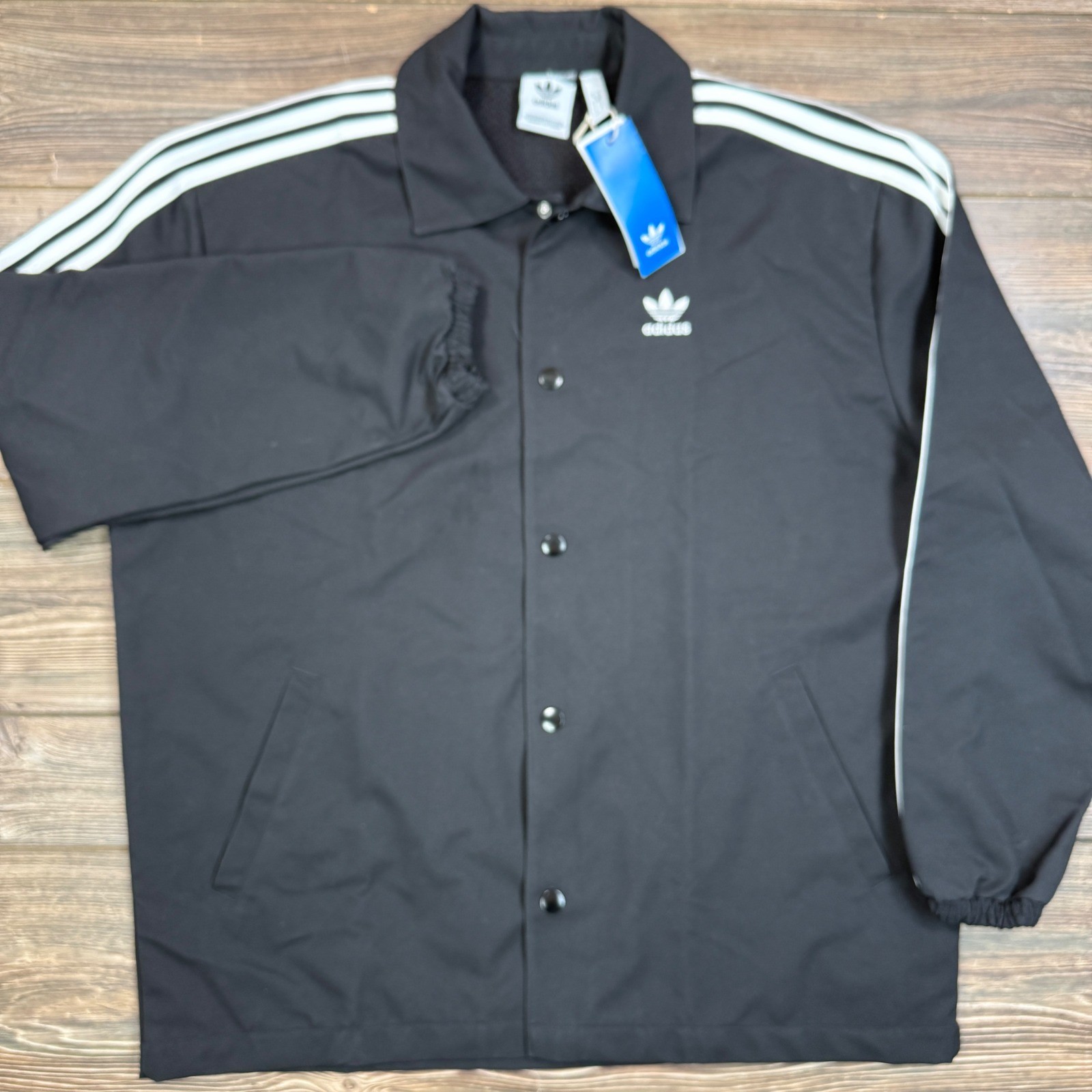 Adidas Mens Size Medium Mesh Coach Jacket Black Originals Trefoil IZ1831 New