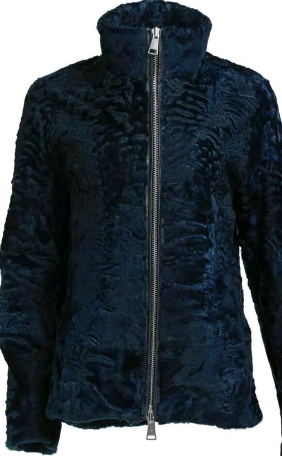 Blue Persian Lamb Fur Jacket Mink Fur Collar Sizes M L XL 2XL 3XL4XL5XL Pre Sale