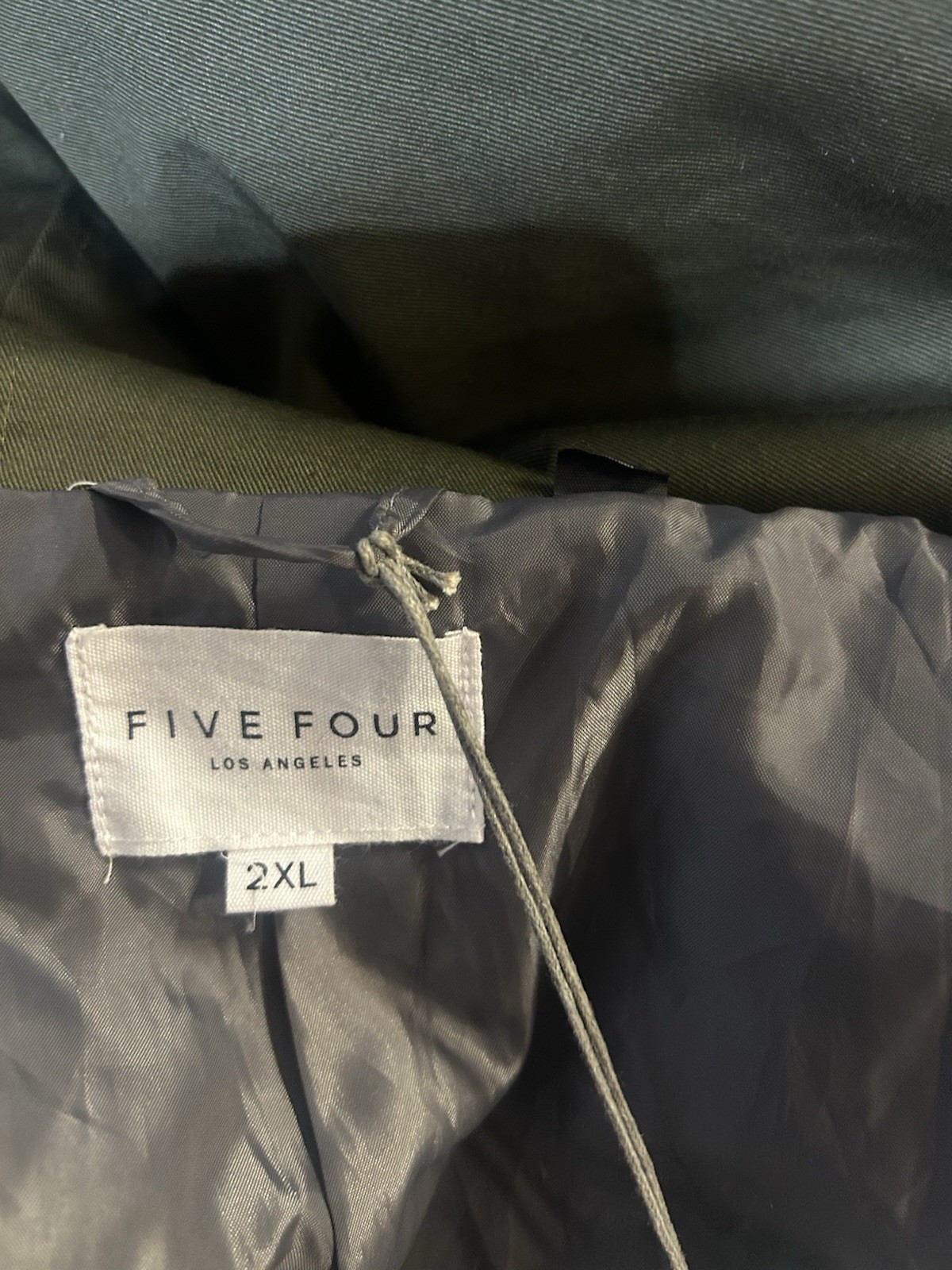 Hooded Five Four Men’s olive Green Long Parka Jacket, 2XL, Button/Zip Closure