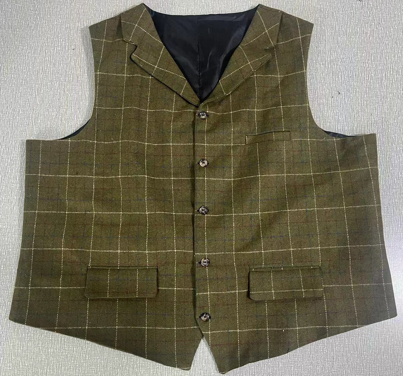Mens Suit Waistcoat Tweed Vest Plaid Wedding Vintage Wool Hunting Windowpane 3XL