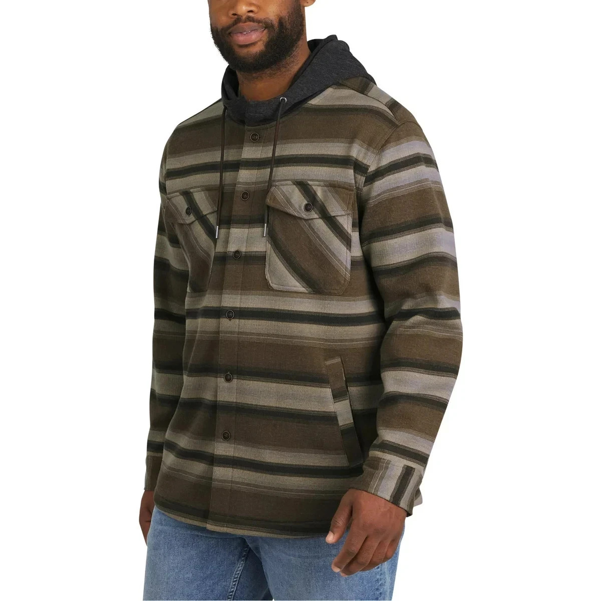 Quiksilver Men’s Hooded Shirt Jacket, Tan, Size L
