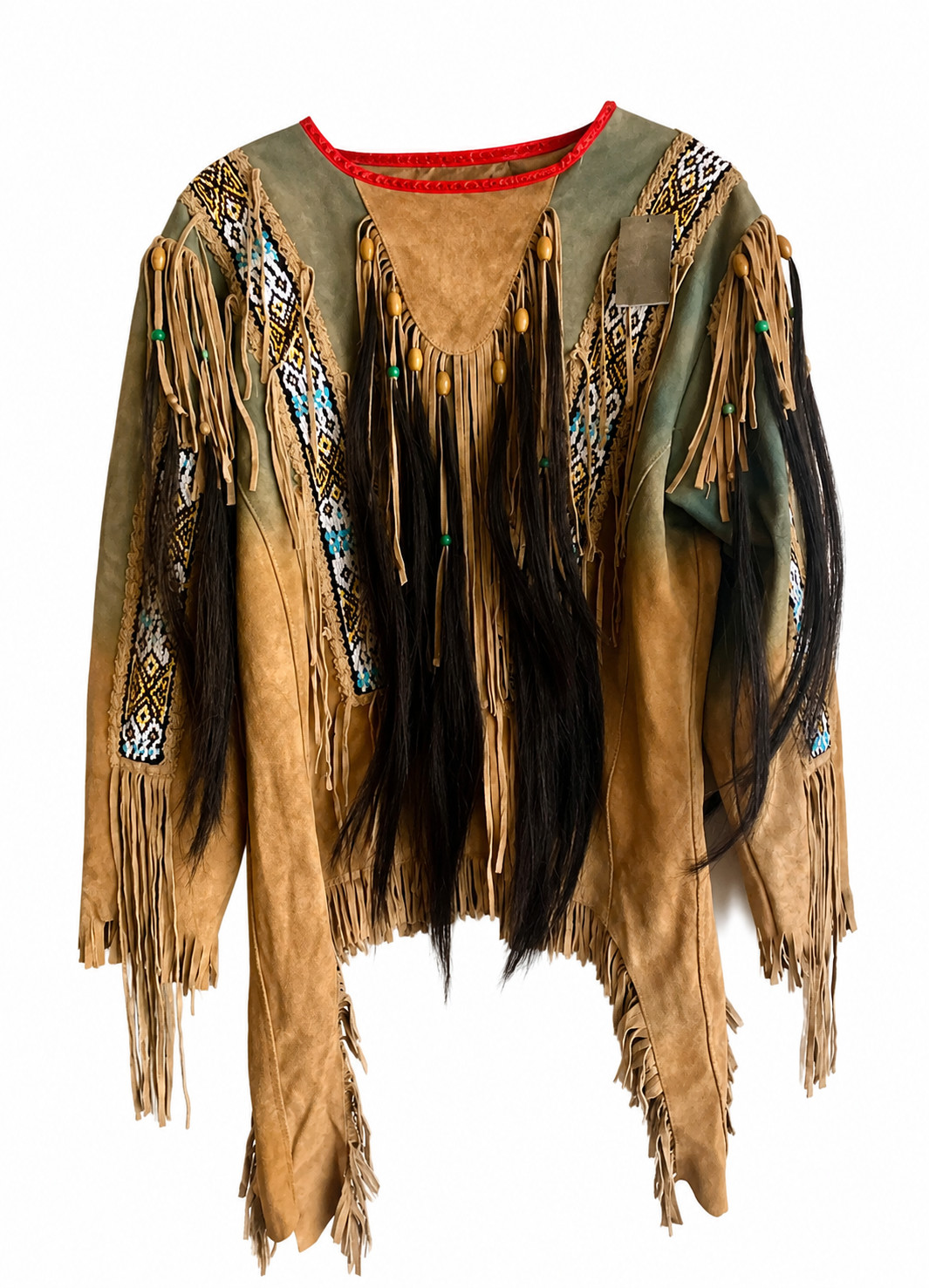 Native American Western Wear Suede Leather Jacket Fringes & Beads Work War Shirt