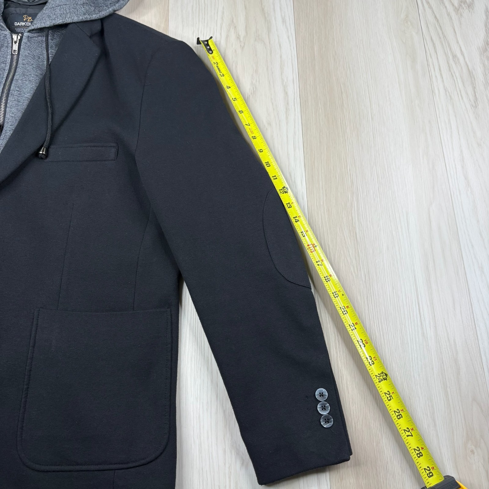 Darkblack Mens Black Lined Two Button Hybrid Hooded Blazer Jacket Size XL