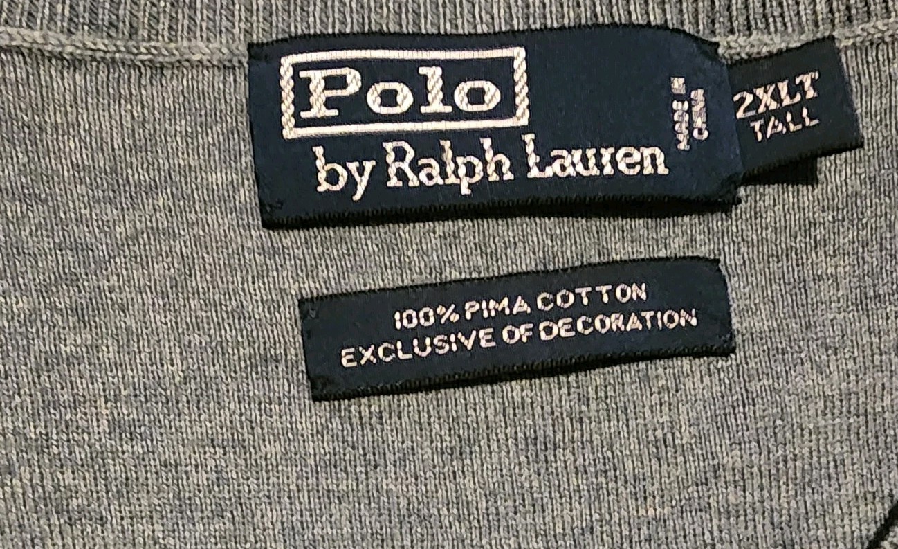 VTG Polo Ralph Lauren Pima Cotton V-Neck Sweater Vest 2XLT Light Blue Pony