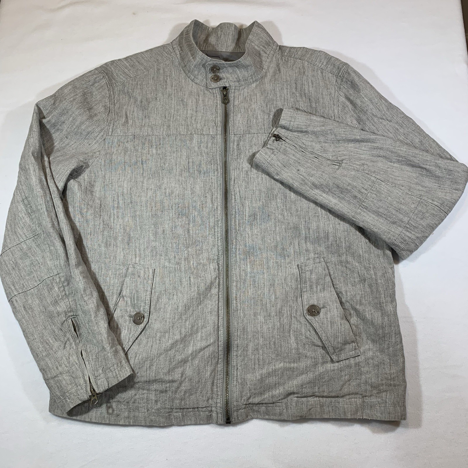 Banana Republic Men’s Large Linen Blend Jacket Moto Bomber Lined Quiet Luxury