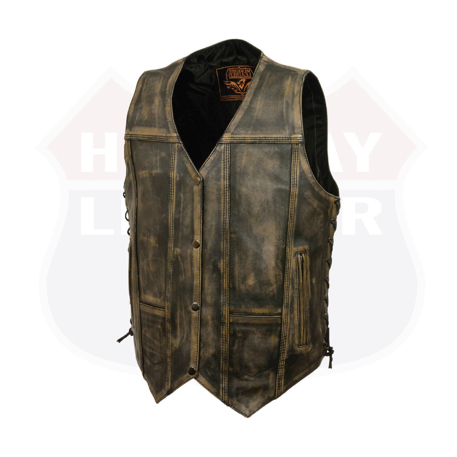 Men’s Motorcycle Distressed Brown Leather Riding Vest W/ Inside Gun MLM3540BEIGE