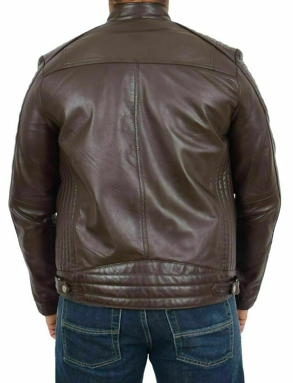Men’s 100% Leather Guaranteed Lambskin Jacket Biker Motorcycle Basic Brown Coat
