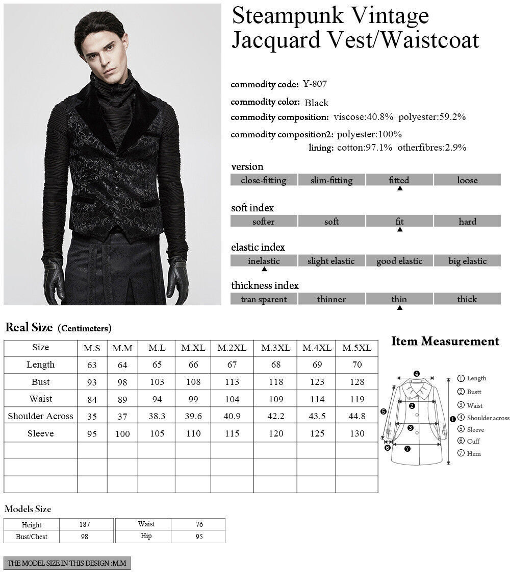 PUNK RAVE Men Velvet vest Waistcoat Gothic Steampunk Victoria Aristocrat Regency