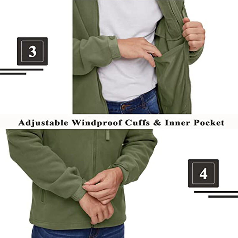 Men’s Tactical Fleece Jacket Full-Zip Windproof Coat Outdoor Hiking Work Casual