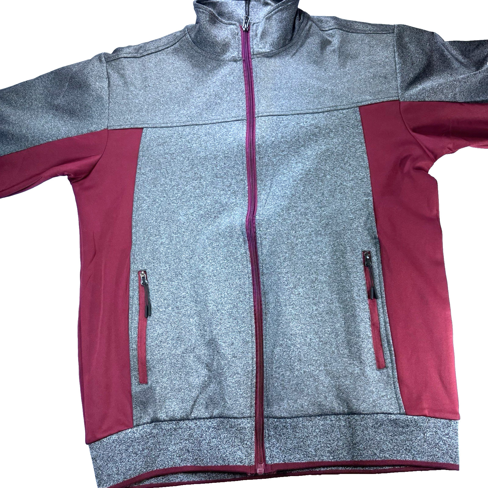 NEW Stone Mountain Jacket Mens Med Full Zip Gray Burgundy Mock Neck