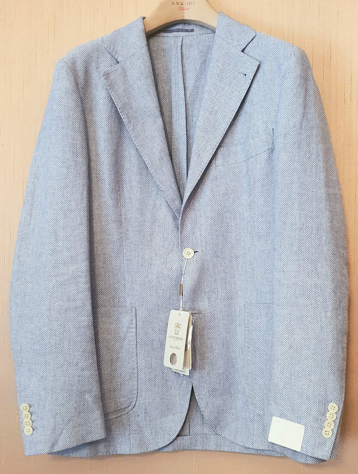 GUTTERIDGE JACKET NEW BLAZER 2 BUTTON SIZE L / 50 COLOR BLUE LINEN COTTON