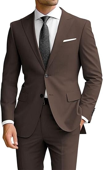 Men’s 2Pcs Suit Slim Fit Suits for Men Two Button Blazer Formal Business Jacket
