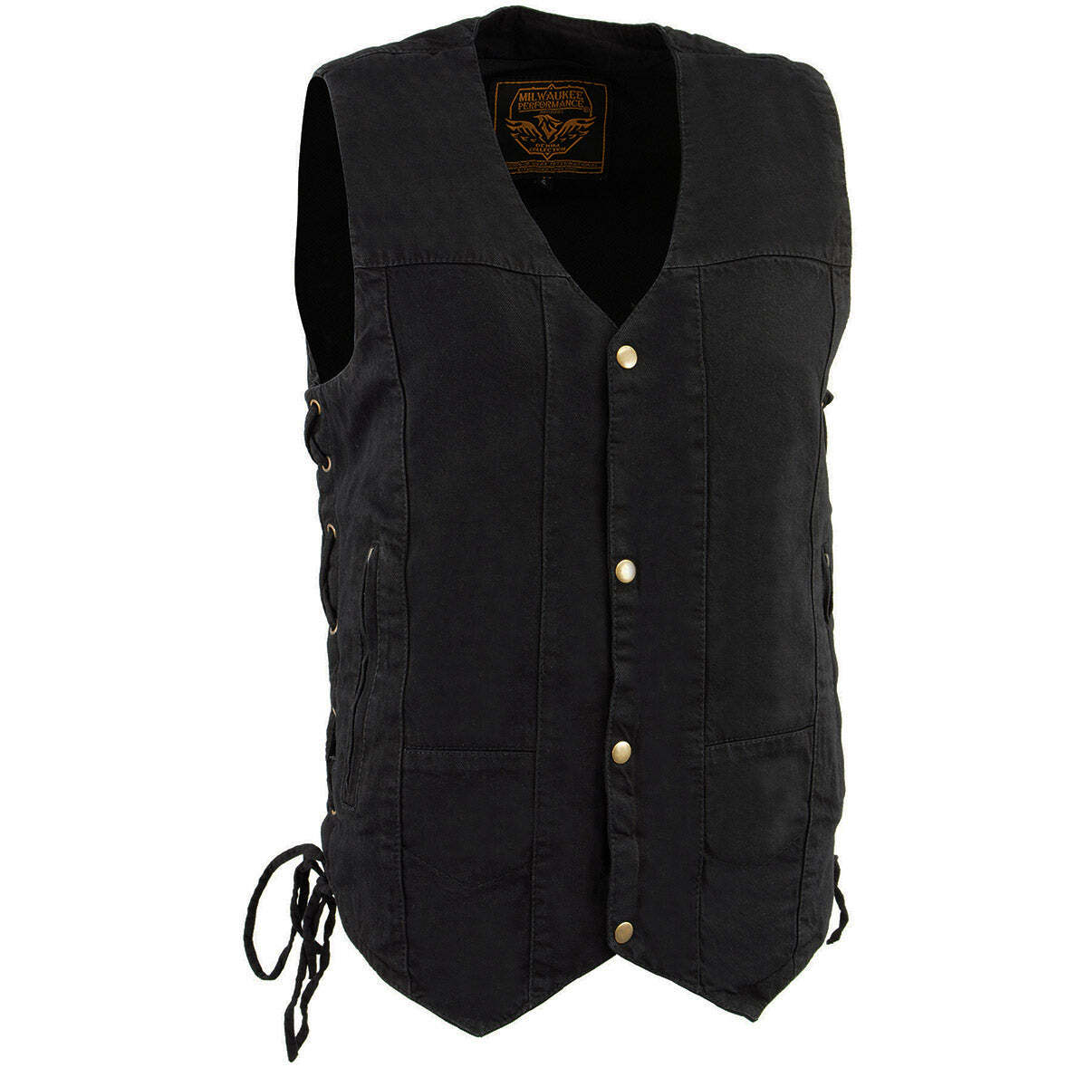 Milwaukee Leather DM1990 Men’s Black 10 Pocket Side Lace Motorcycle Denim Vest