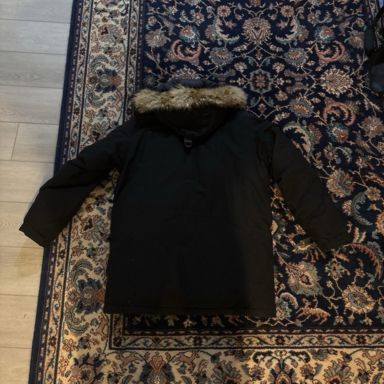 mont-bell Men’s Down Hooded Parka Jacket Fur Trim Black 105 (XL) Zip Snap
