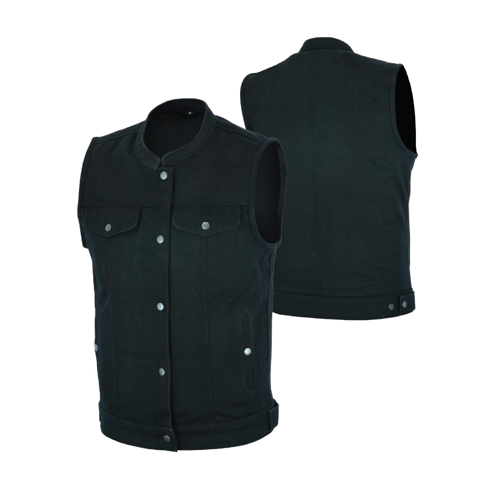 Men SOA Denim Black Vest Club Cut Outlaw Anarchist mc BikerVest SKU HL21688