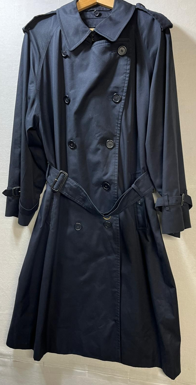 Burberrys Mens Trench Coat Blue 36R Belted Lined Designer Luxury