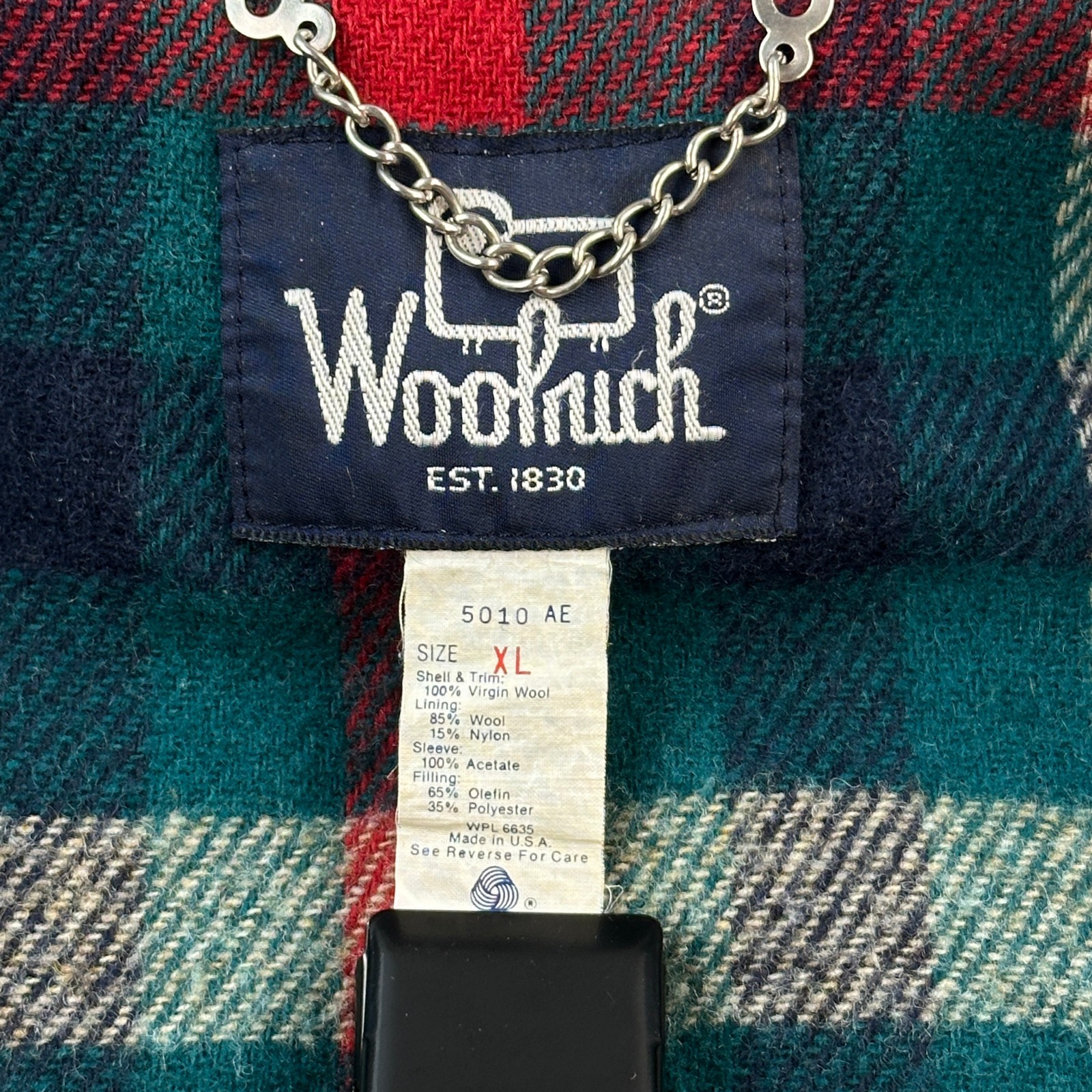 Vintage Woolrich Jacket Mens XL Green Wool Plaid Lined Full Zip Bomber USA 80s