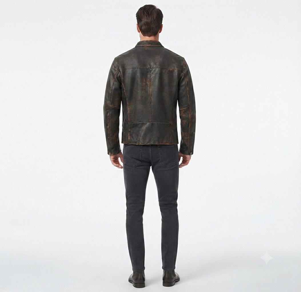 Men’s Motorcycle Biker Vintage Cafe Racer Distressed Brown Real Leather Jacket