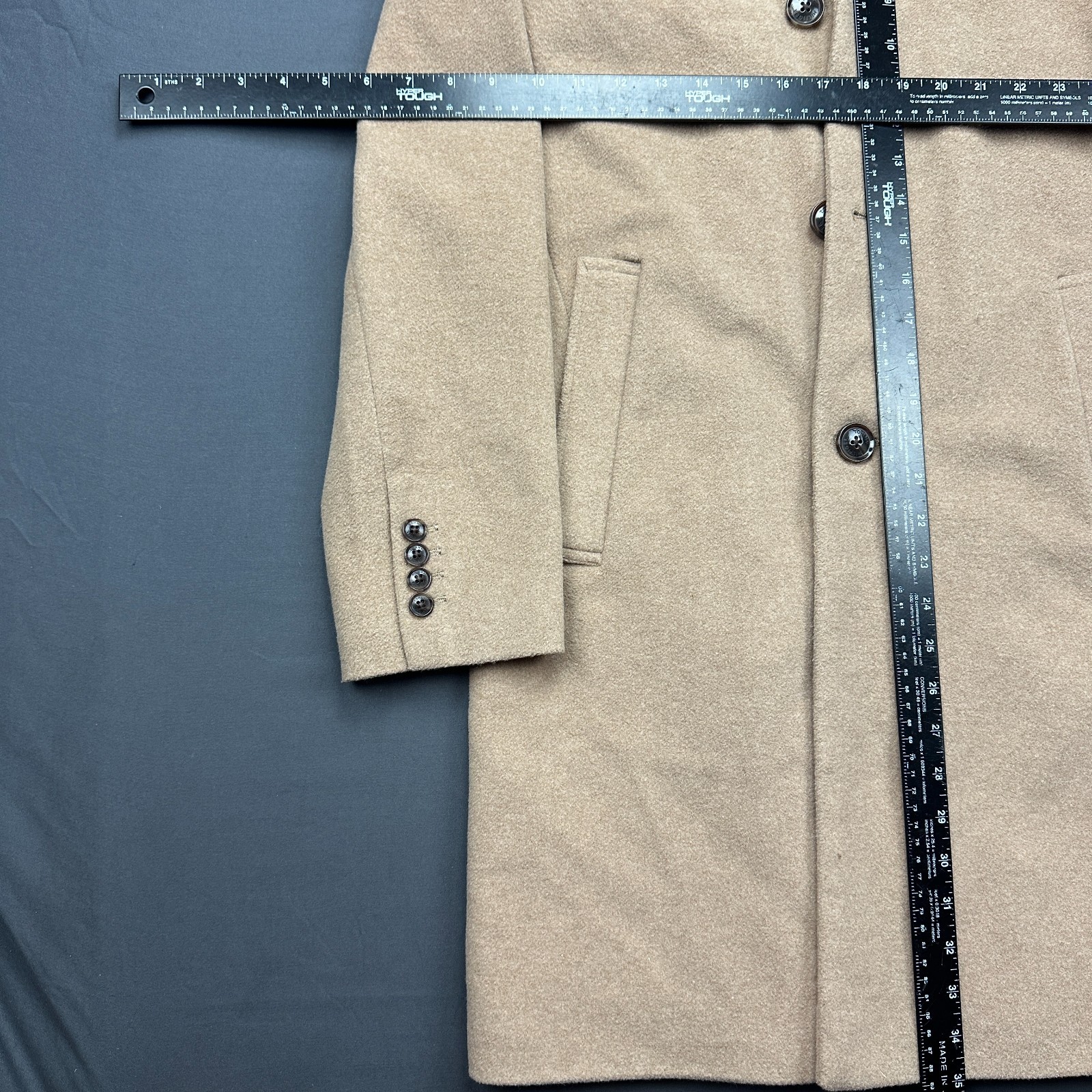 Tommy Hilfiger Overcoat Mens 38R Beige Wool Lined Button Front Notch Lapel