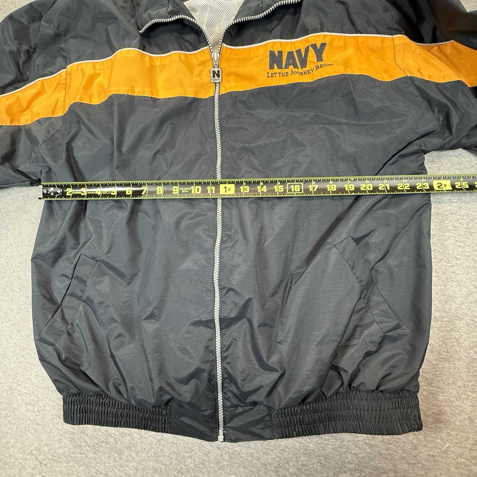 Vintage US NAVY Windbreaker Men’s XL Black Gold Nylon United States Navy Zip Up