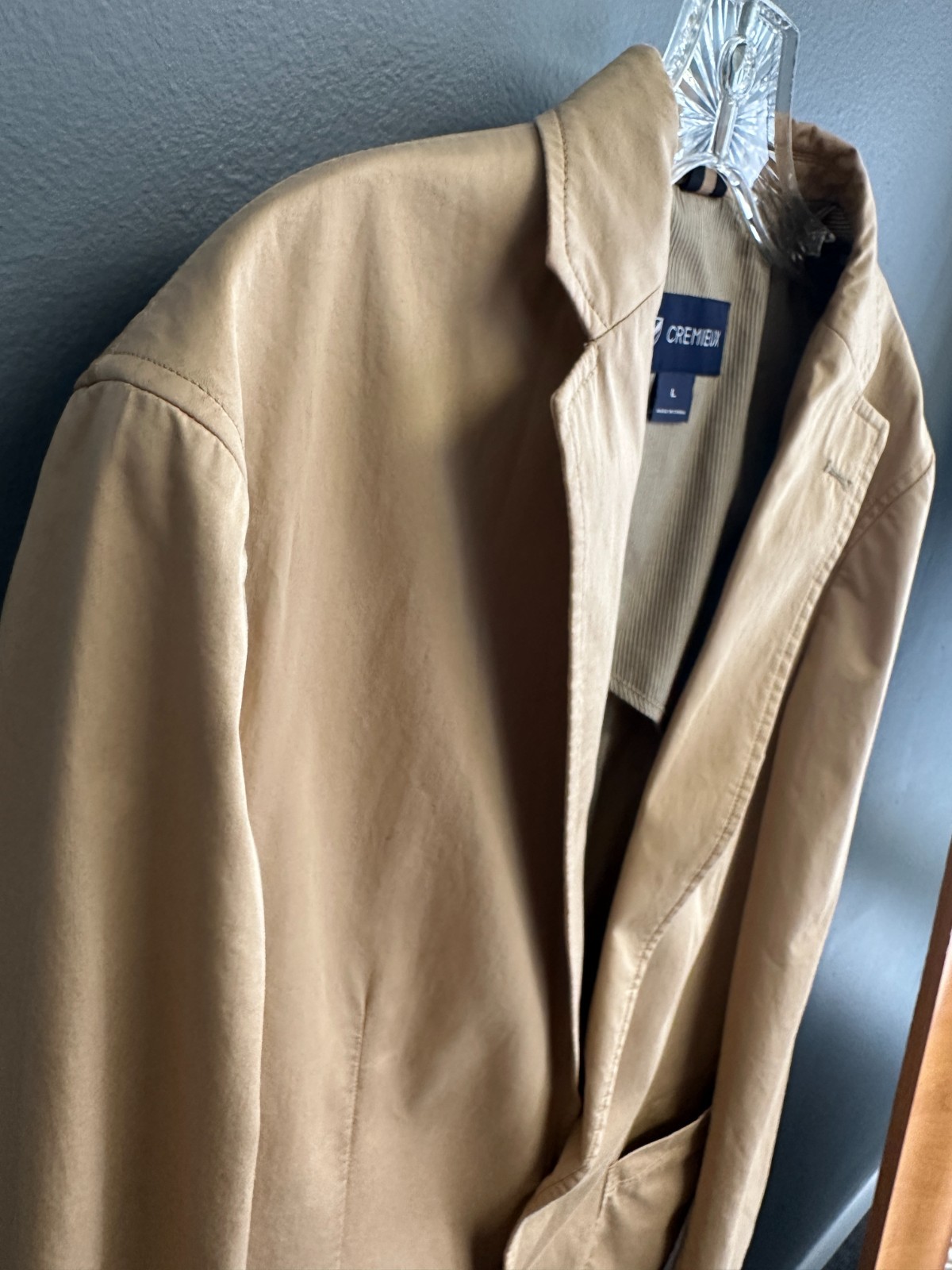 Cremieux Blazer Mens L Beige Tan 2 Button Cotton Jacket Business Casual Pockets