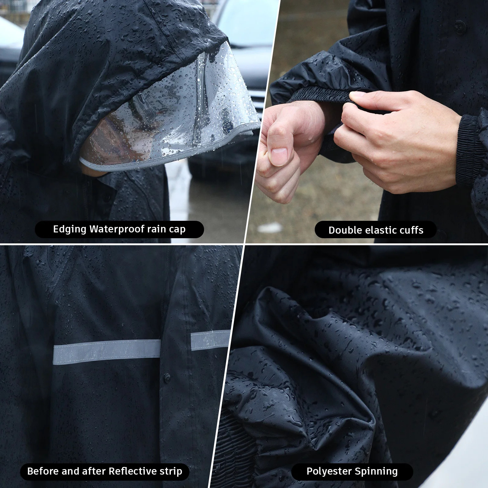 Mens Black Waterproof Rain Suits Heavy Duty Raincoat Fishing Rain Gear Jacket