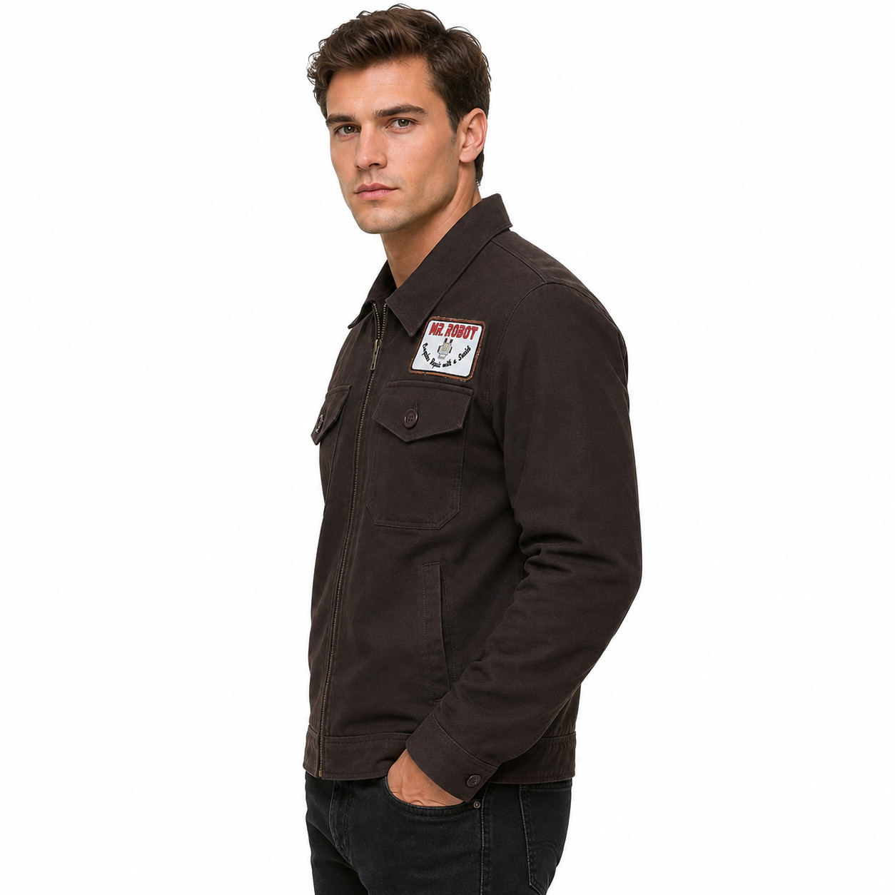Mr Robot Christian Slater Brown Cotton Jacket For Men