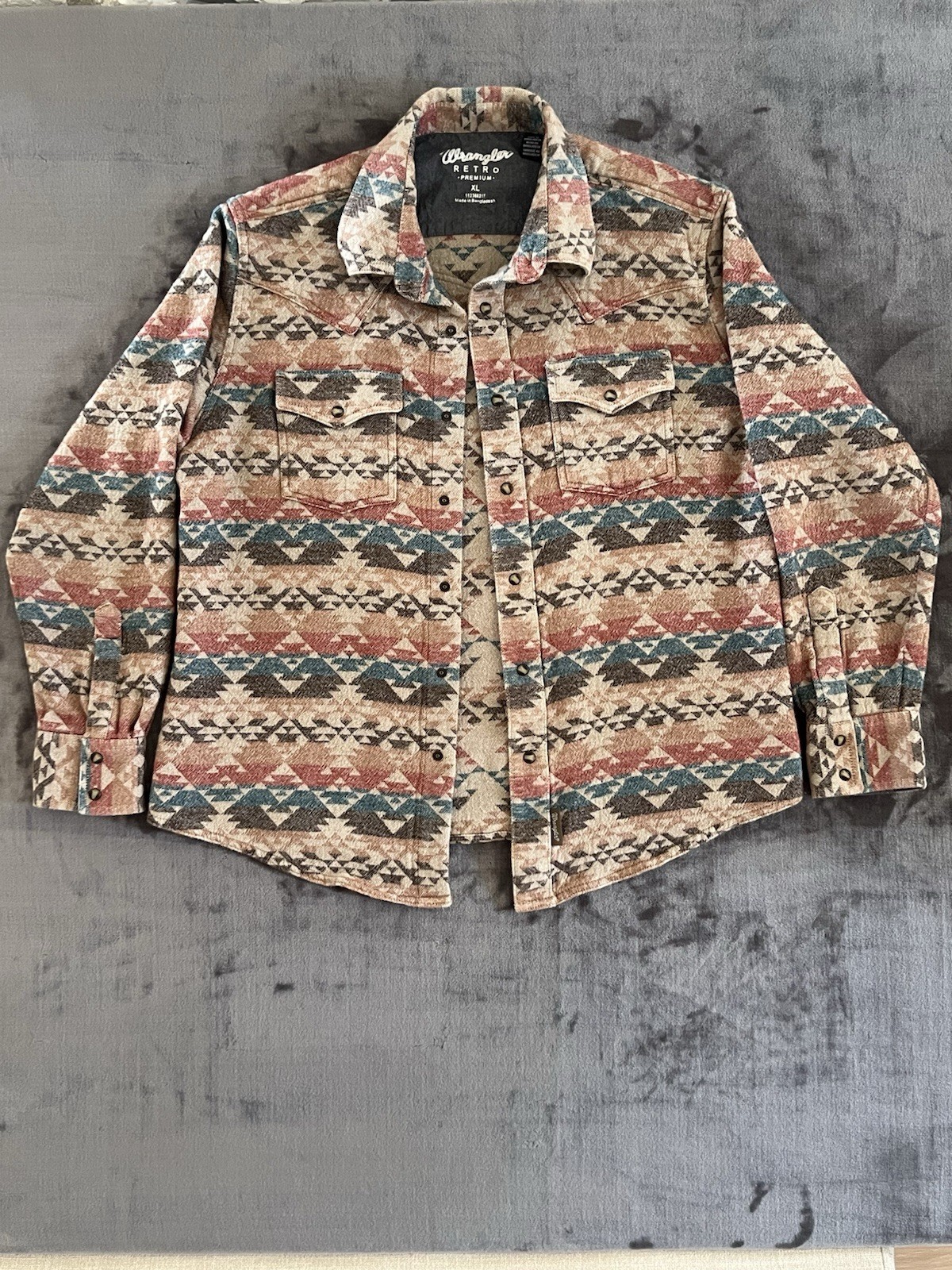 Wrangler Retro Shirt Jacket Mens XL Premium Southwestern Aztec Snap Western NEW