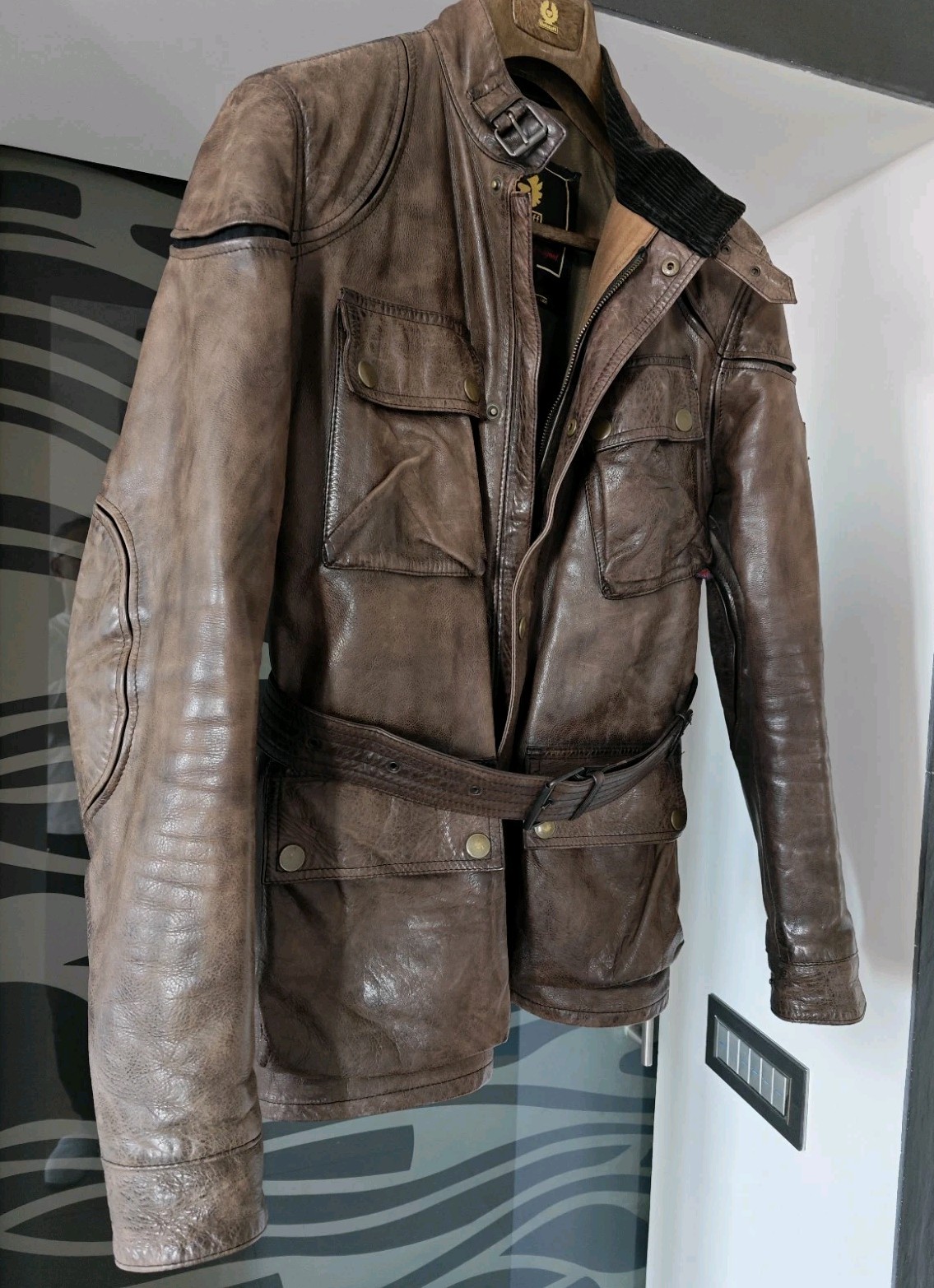 Belstaff Centaur Panther Leather Jacket, Gold Label, Antique BlackBrown, Size M