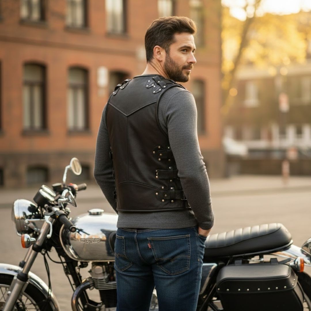 Highway Leather Heavy Metal Rocker Biker Waistcoat Motorcycle Vest SKU # HL11649
