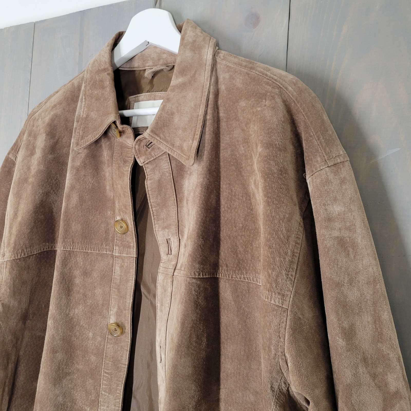 Pronto Uomo Suede Leather Jacket Mens L Tan Brown Button Front Coat L/G