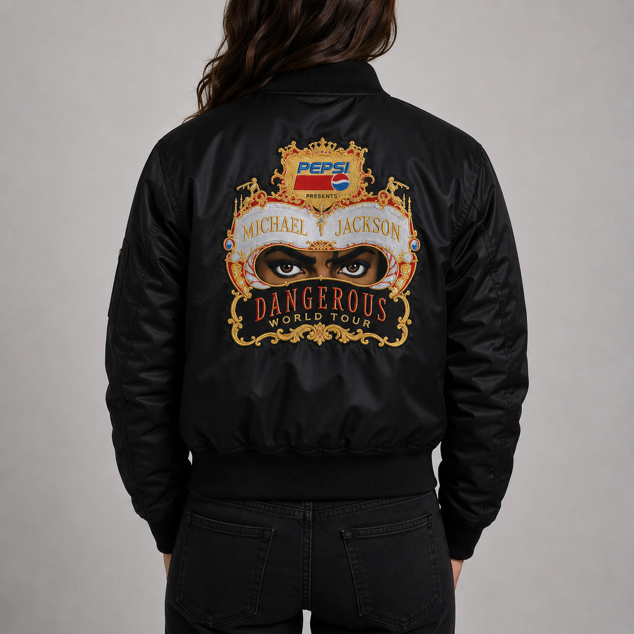 Michael Jackson Dangerous Tour Satin Bomber Jacket Pepsi Vintage Varsity Jacket.