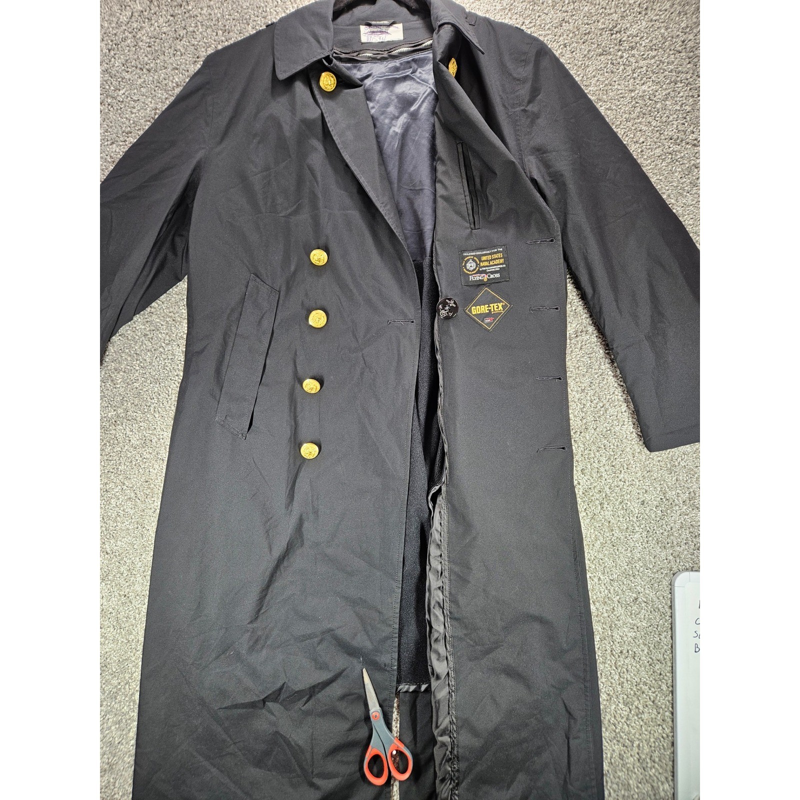 Flying Cross US Naval Academy Trench Coat Gore-Tex Men’s 44S Black Rain Jacket