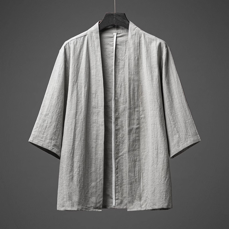 Men Cotton Linen Kimono Open Front Cardigan Jacket Loose Yukata Top Casual