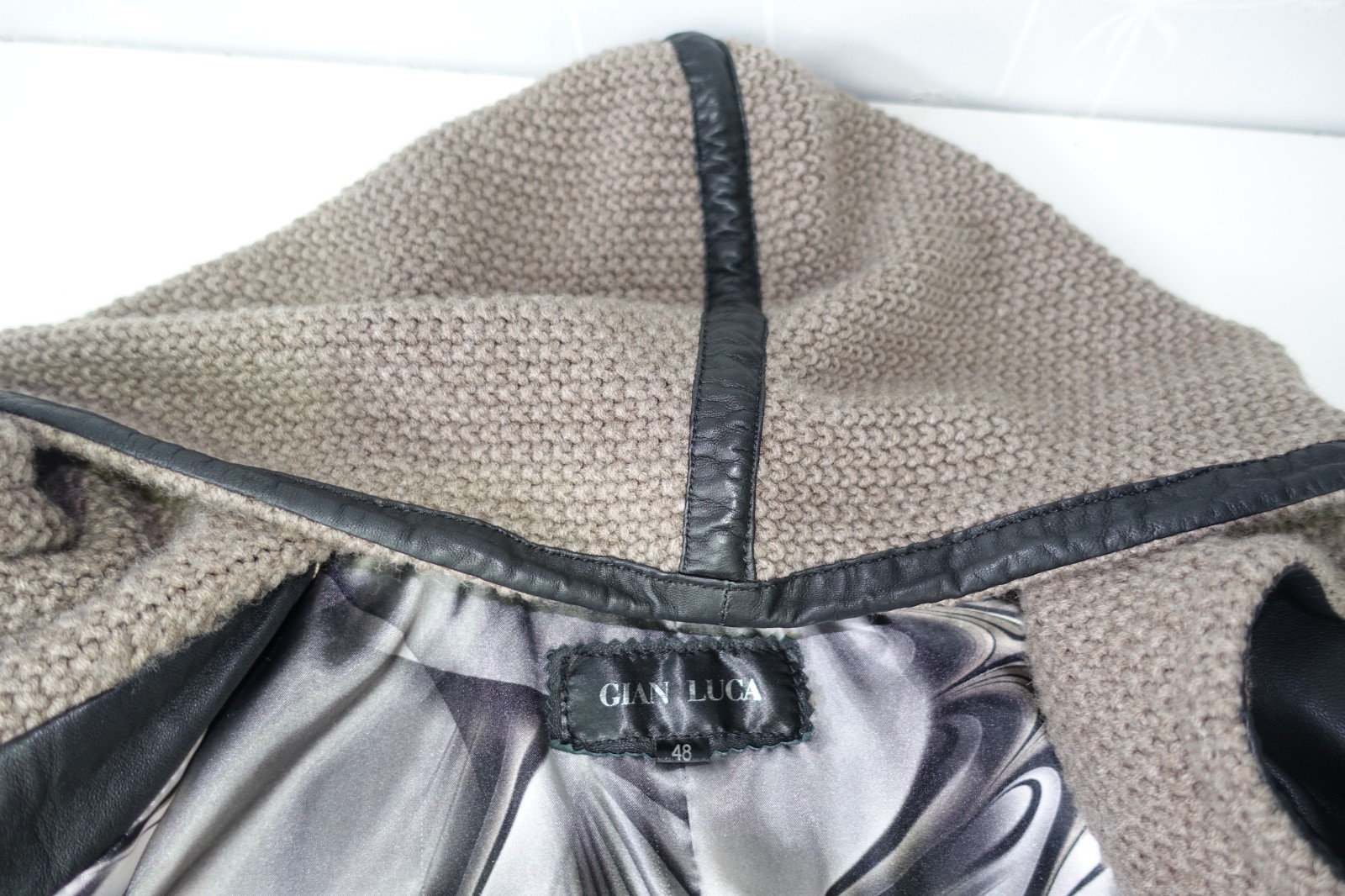 £1950 GIAN LUCA LEATHER LAMBSKIN WOVEN HOODED COAT ITALY 38 48 S ITALY