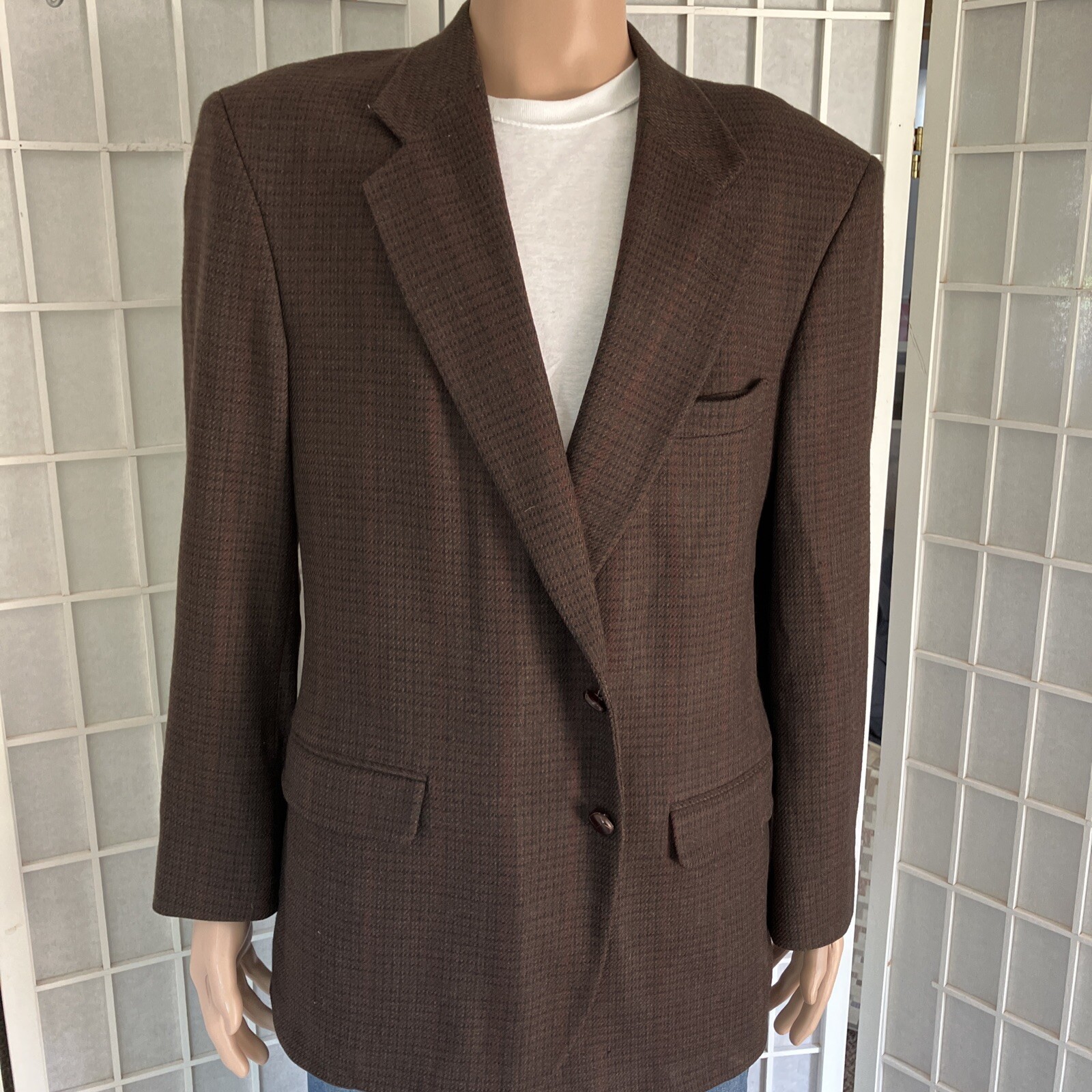 Men’s Stanley Blacker 44R Sepai Brown Check 100% Wool Business Blazer