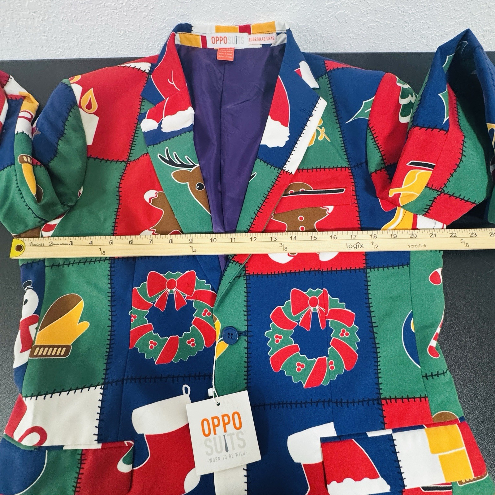 OppoSuits Mens Christmas Patchwork Jacket Two Button Close Pockets Size 42 NWT