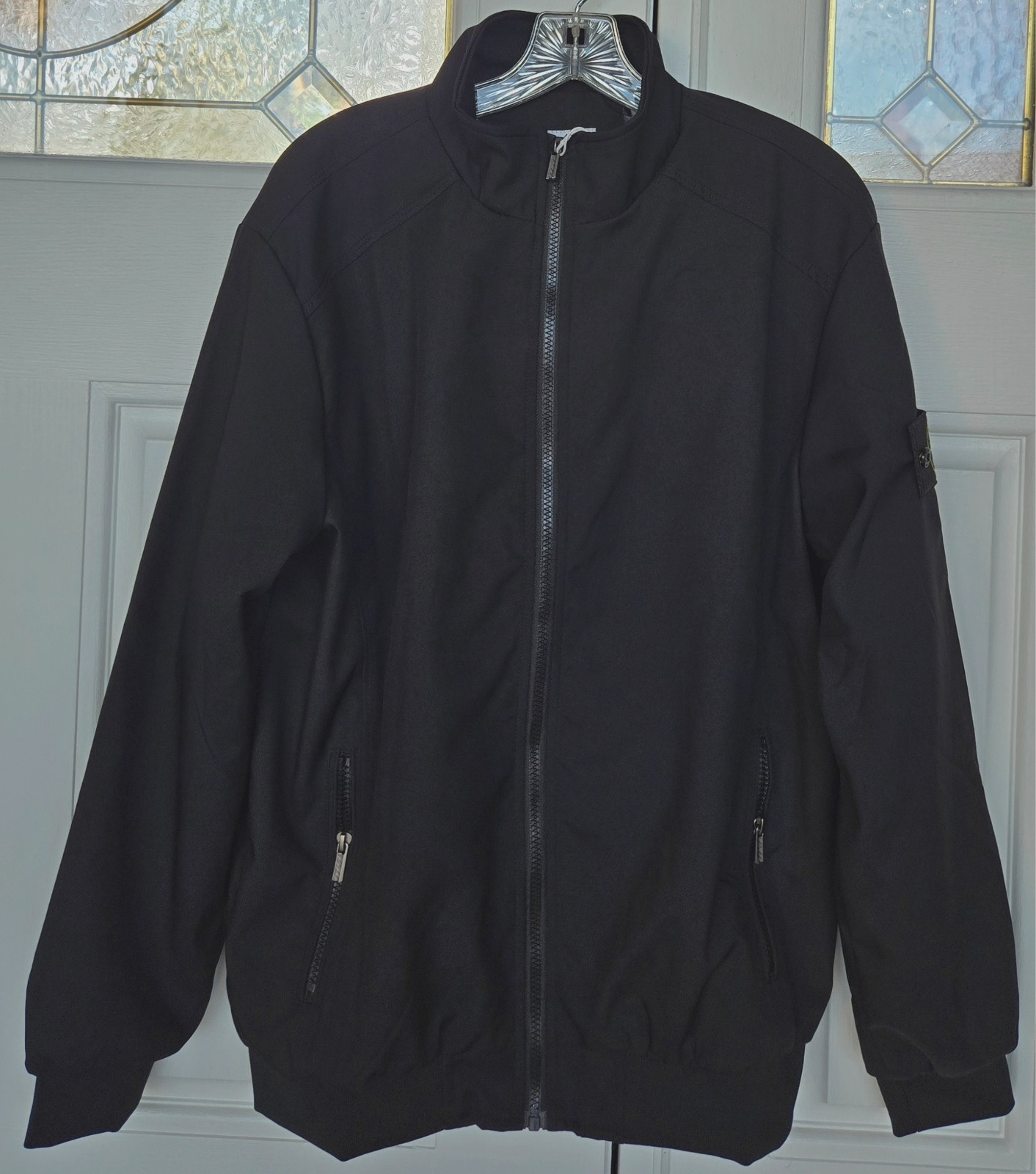 Luxury Mens Parachute Lined Full Zip Jacket Windbreaker Black Size L New