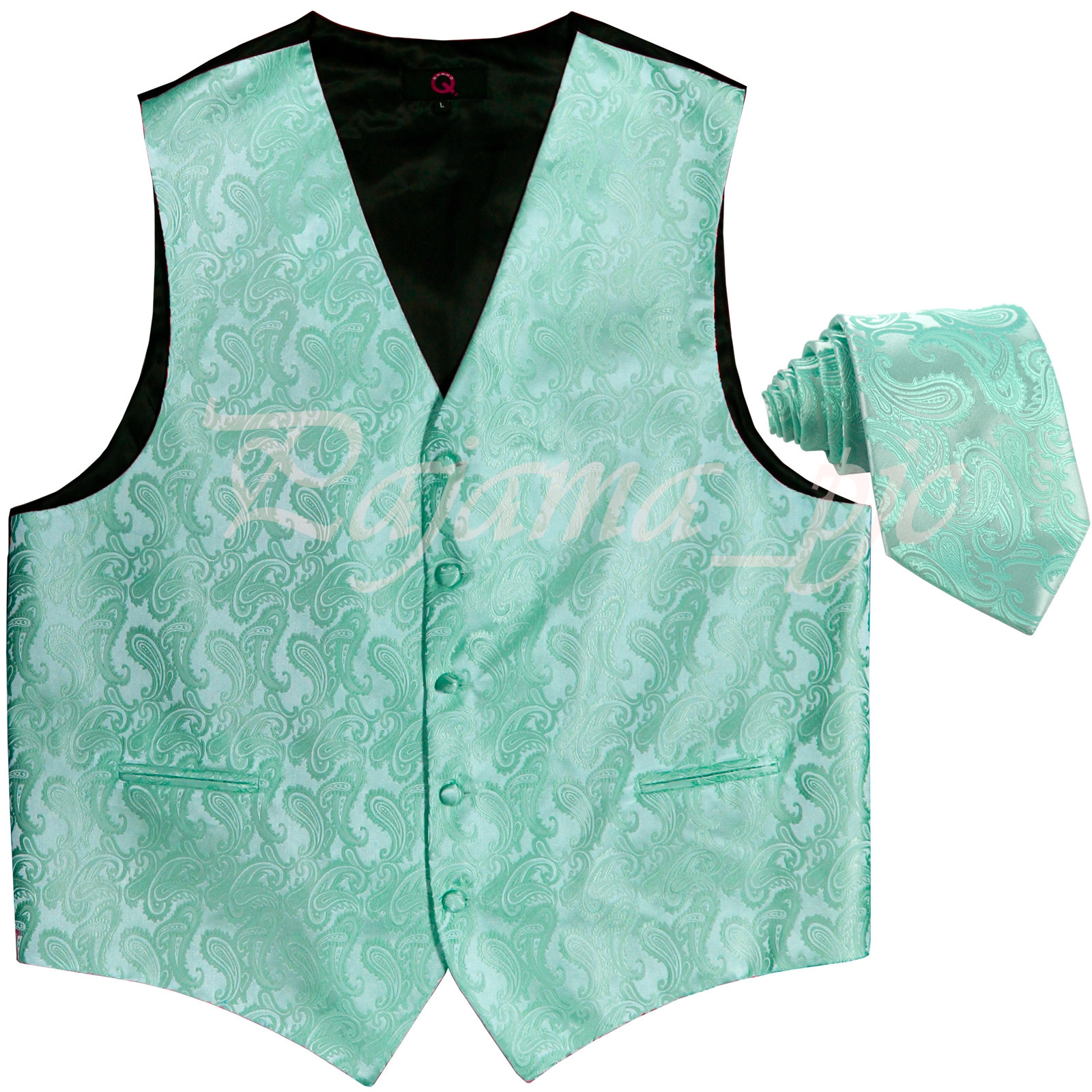 Aqua Mint Green XS to 6XL Paisley Tuxedo Dress Vest Waistcoat & Neck tie Wedding