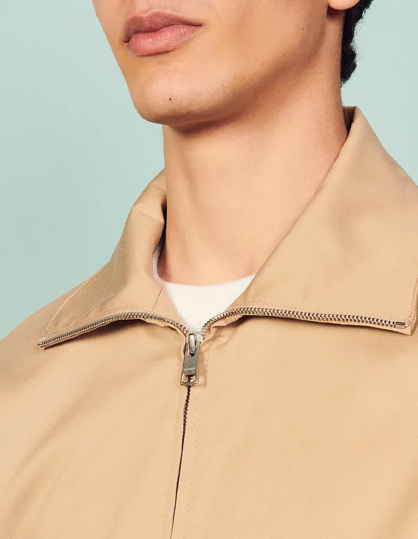 Sandro Men’s Zip-up Jacket in Khaki Size Small S Cotton Blend Modern Luxury