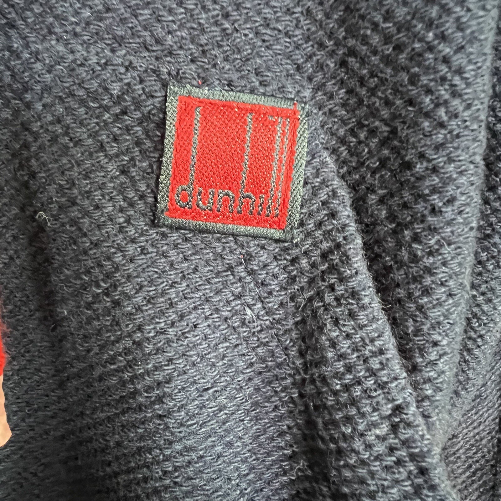 VTG Dunhill Full Zip Jacket Mens M Navy Blue Red Hooded Waffle Knit Hong Kong