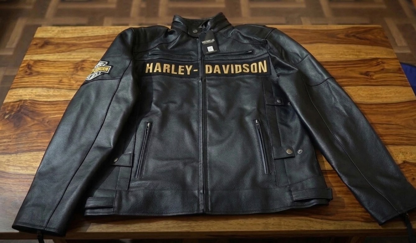 Harley Men’s Black Biker Jacket – Real Cowhide Leather Motorcycle Jacket